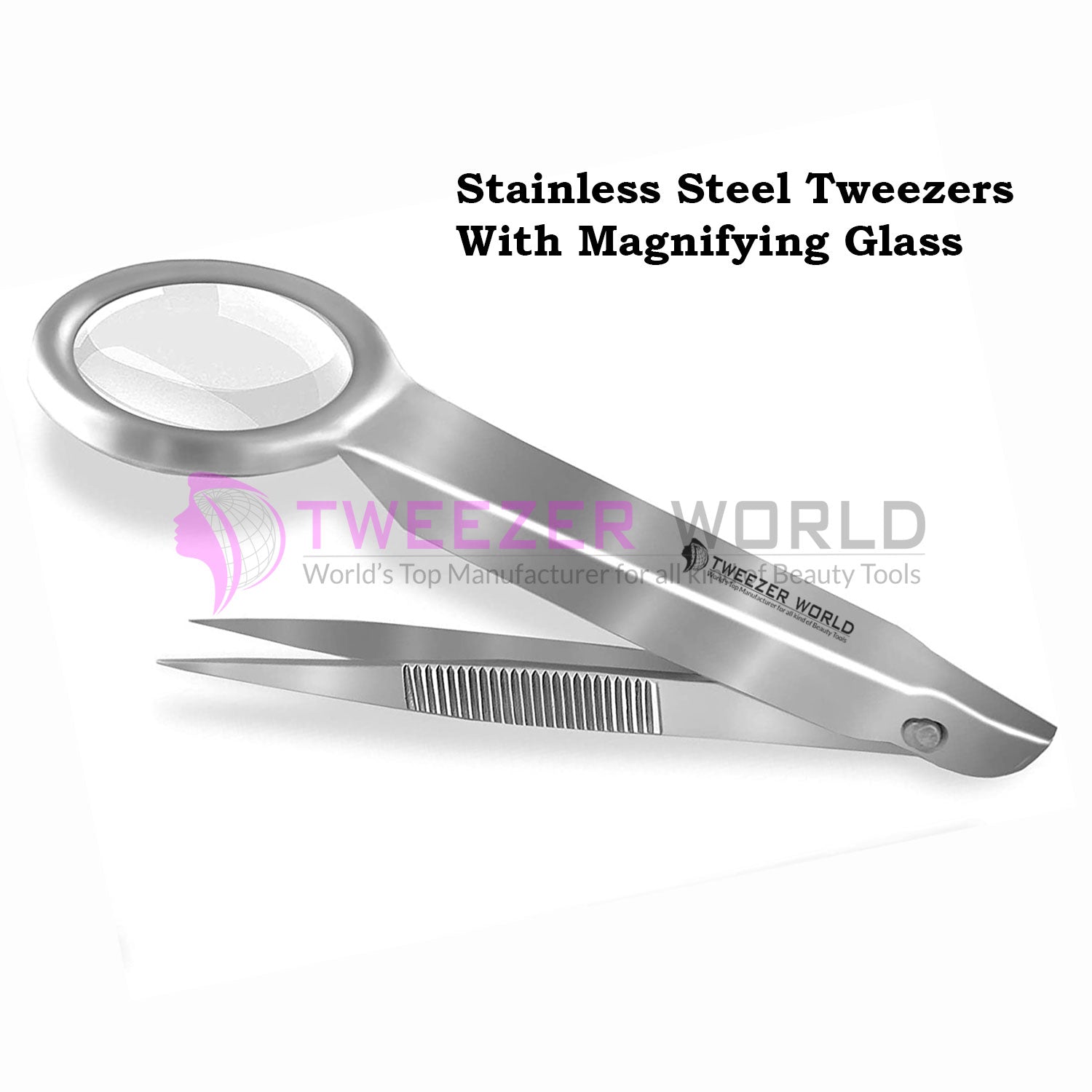 Professional Stainless Steel Tweezers with Magnifying Glass