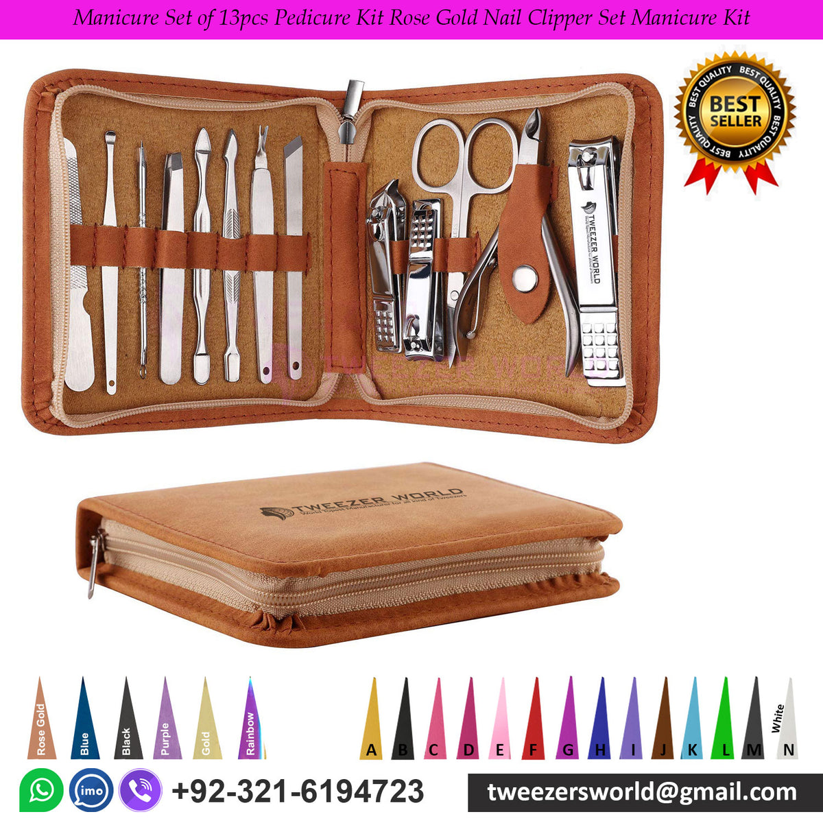 Manicure Set of 13pcs Pedicure Kit Rose Gold Nail Clipper Set of Manicure