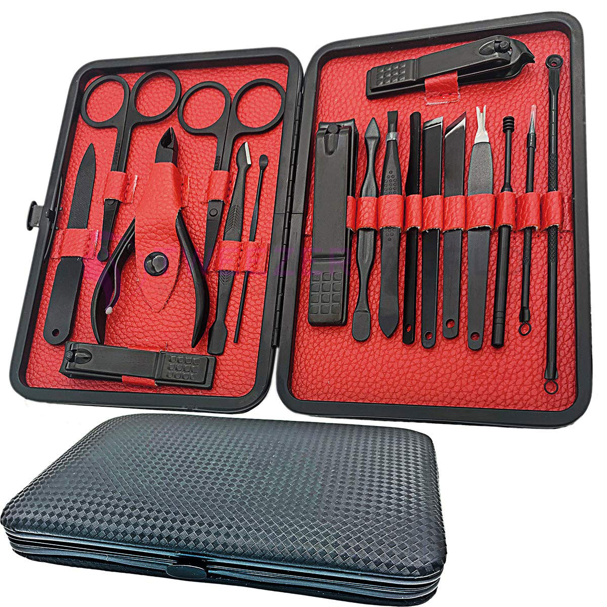 Best Manicure Set 18 in 1 Pedicure Kit with Black Leather Travel Case