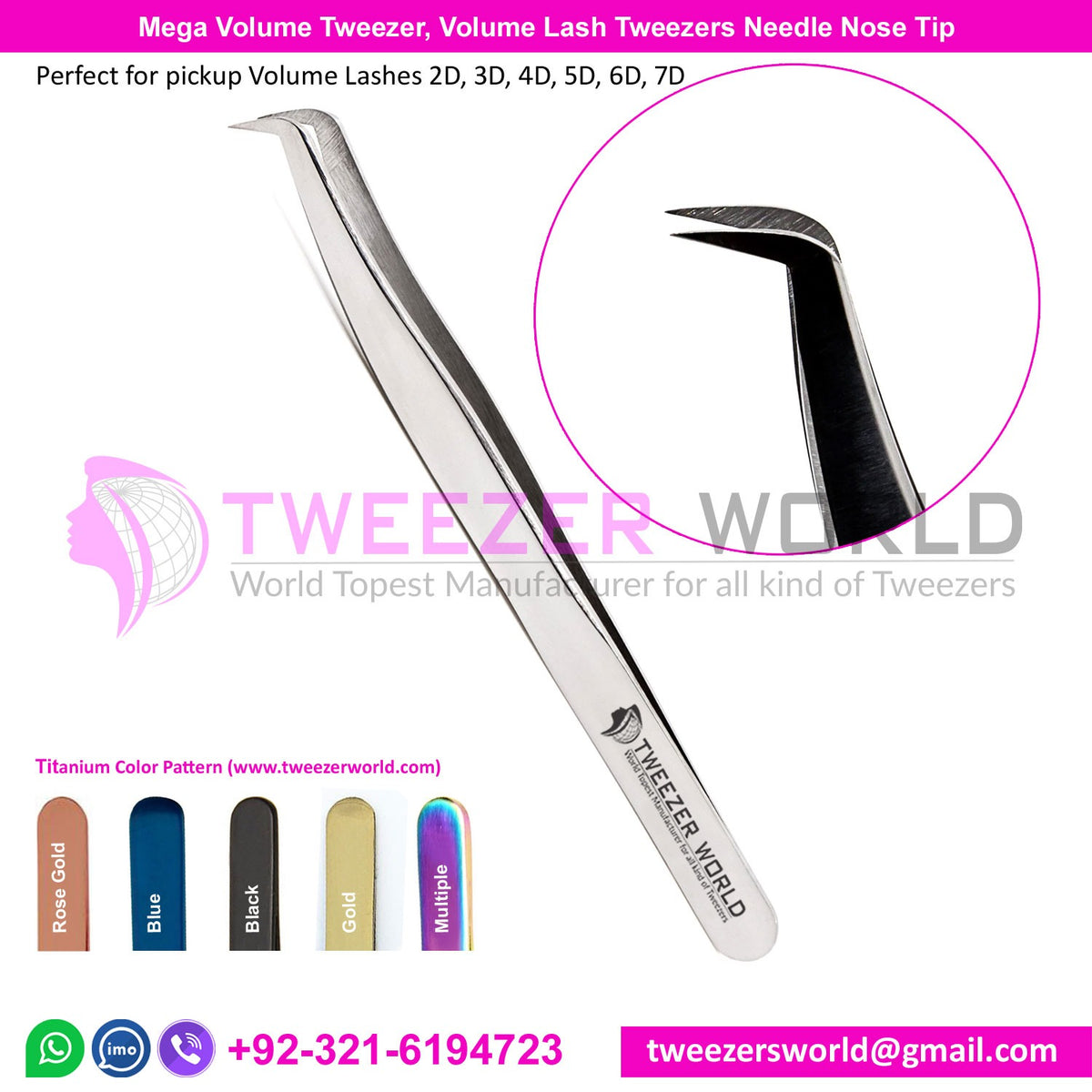 Mega Volume Tweezer, Volume Lash Tweezers Needle Nose Tip