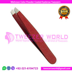 Mehroon Color Powder Coated Eyebrow Tweezers