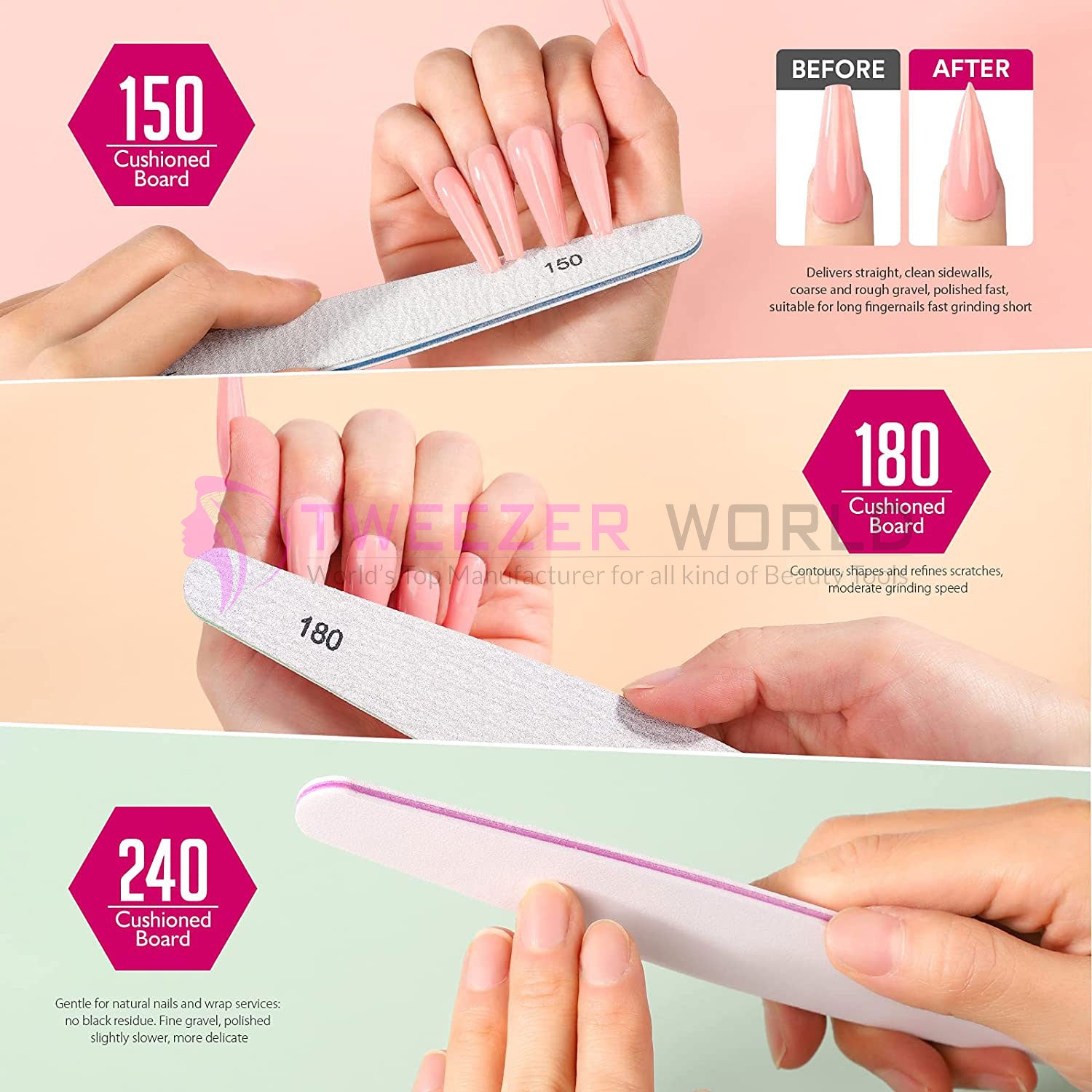 Professional Nail File Emery Board Manicure Pedicure Tools Washable