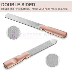 2 Pcs Best Nail Files with Rose Gold Anti-Slip Handle and Leather Case