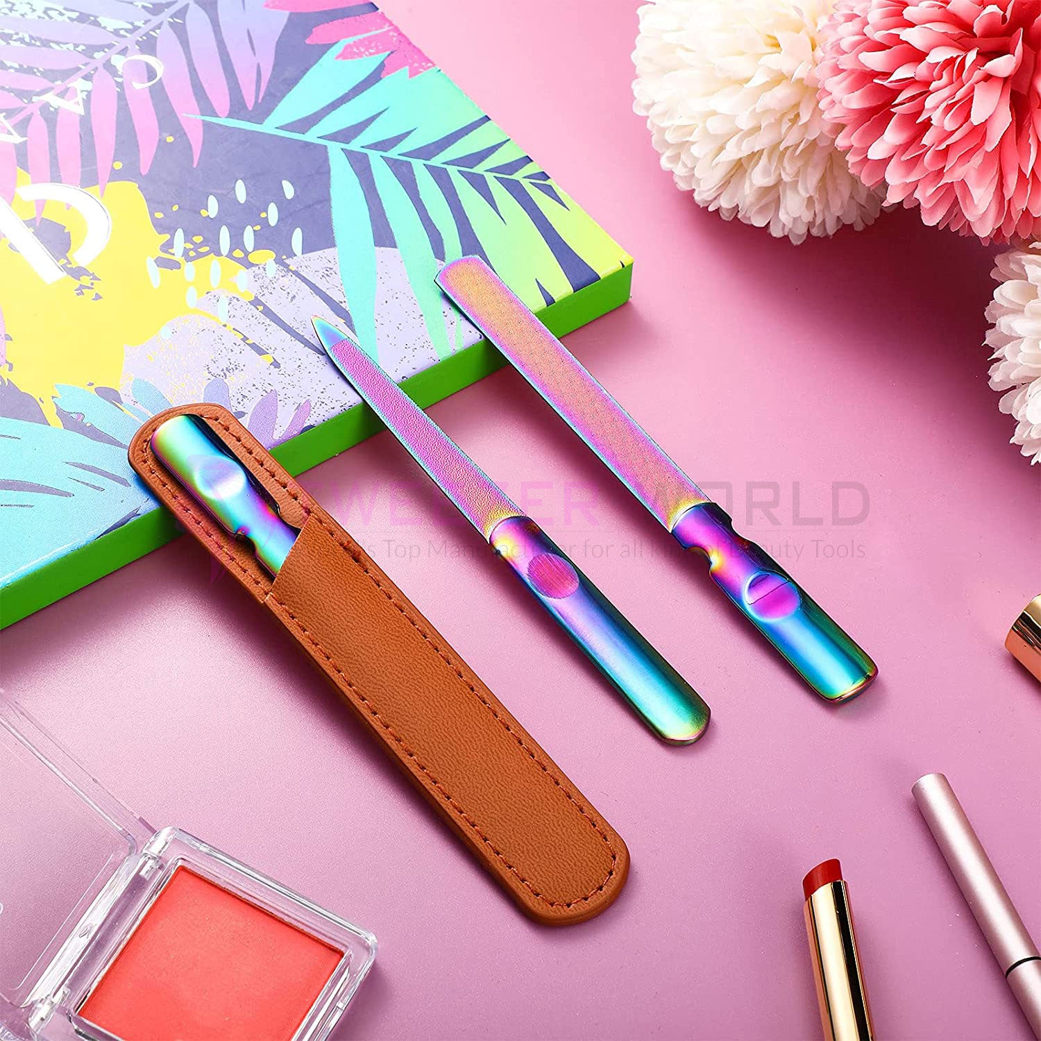 Stainless Steel 3 Pcs Metal Nail File with Leather Case Nail Manicure File