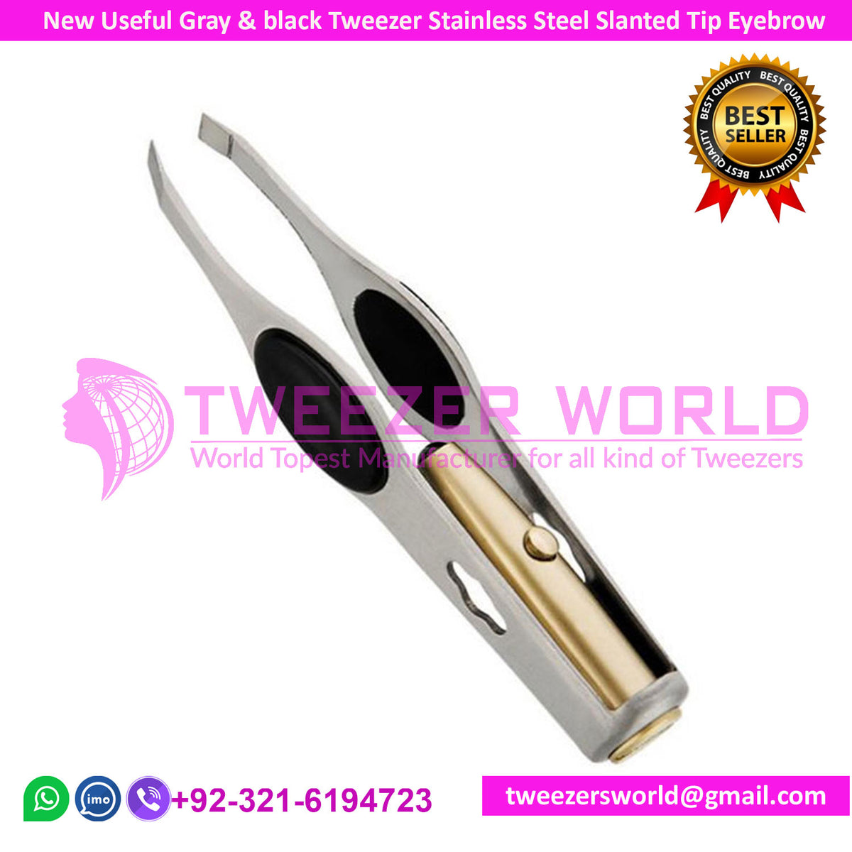 New Useful Gray &amp; black Tweezer Stainless Steel Slanted Tip Eyebrow