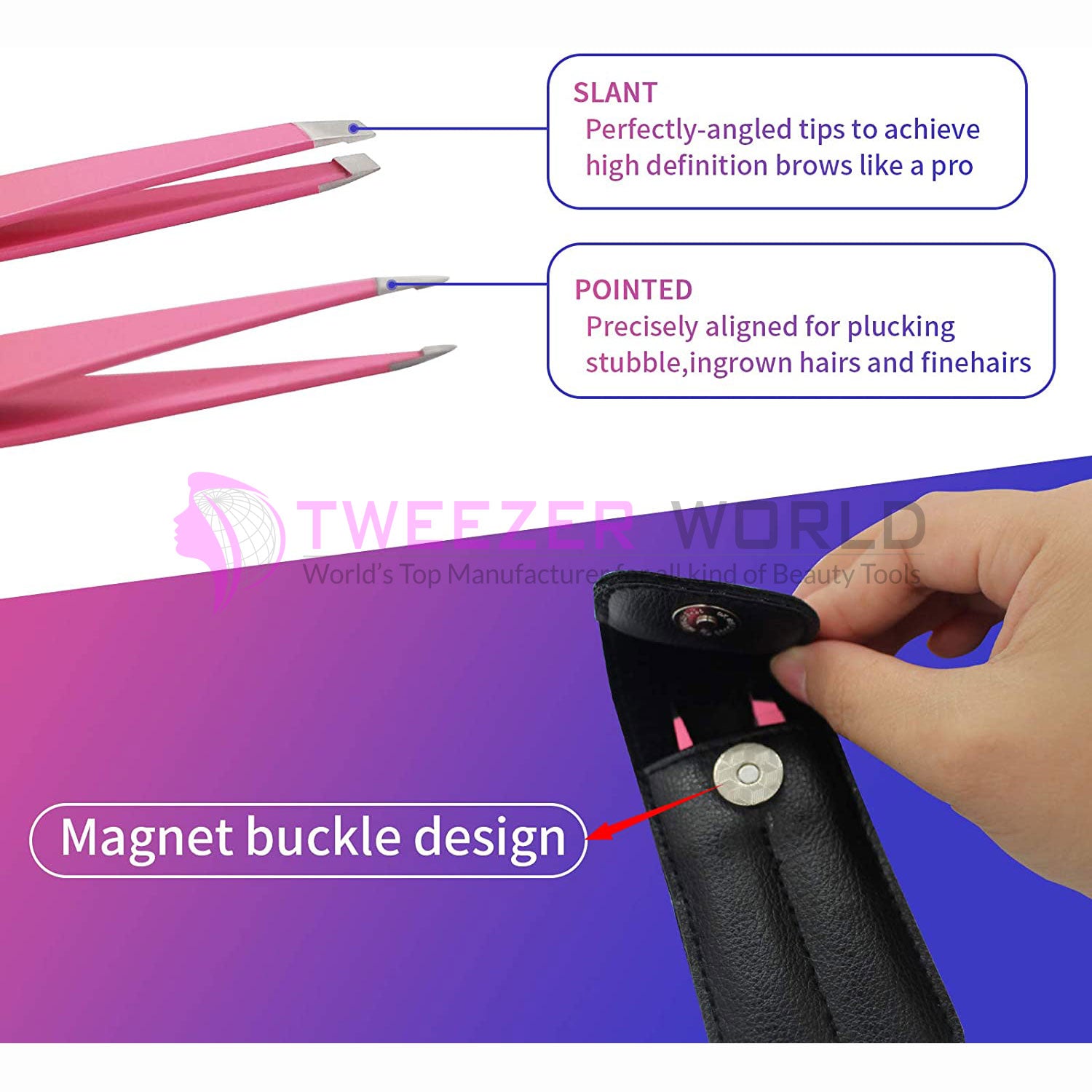 2pcs Orange Pink Hair Removal Makeup Tool Eyebrow Tweezers Set