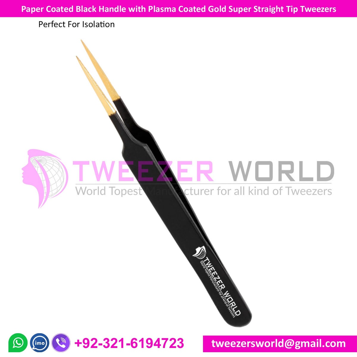 Paper Coated Black Handle with Plasma Coated Gold Super Straight Tip Tweezers