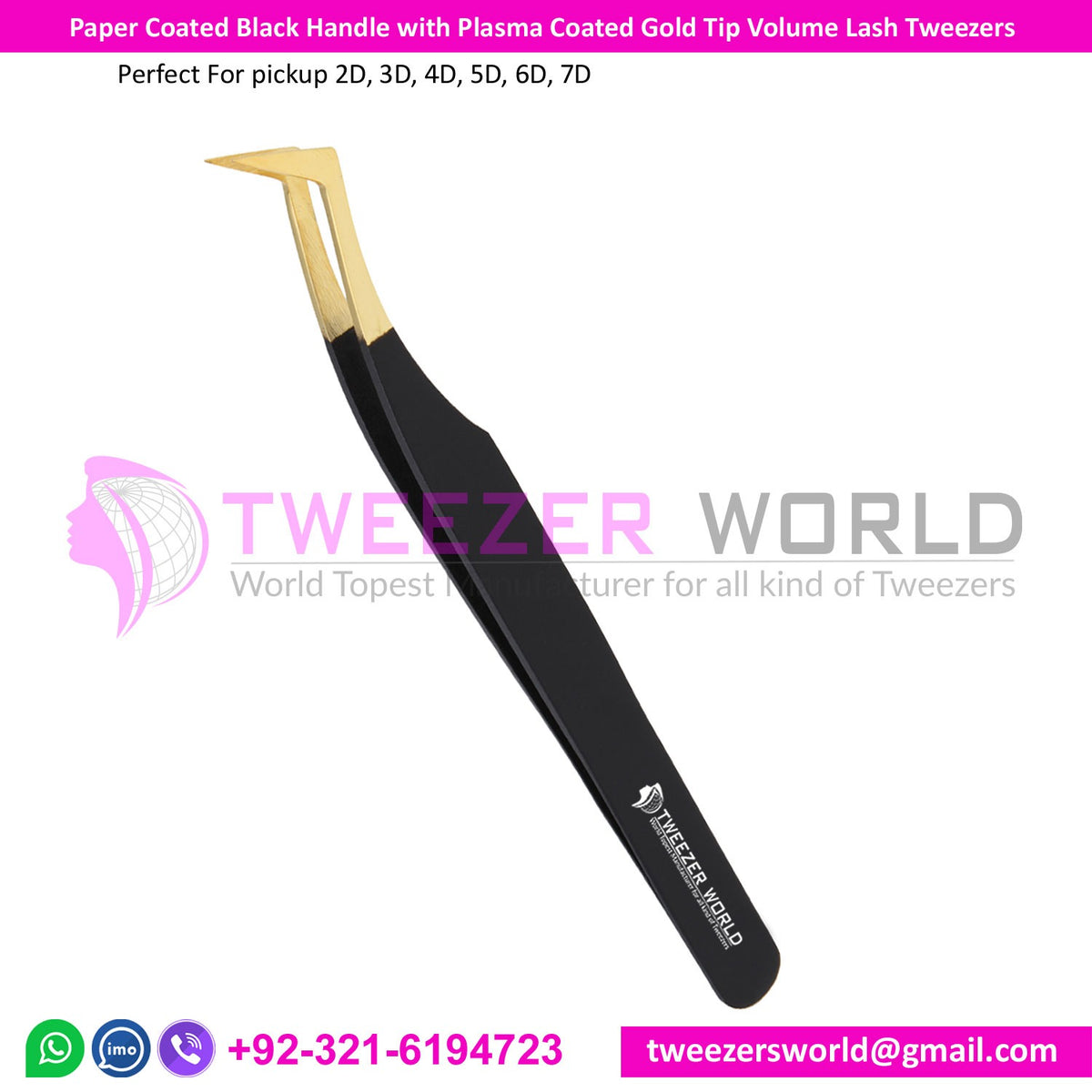 Paper Coated Black Handle with Plasma Coated Gold Tip Volume Lash Tweezer