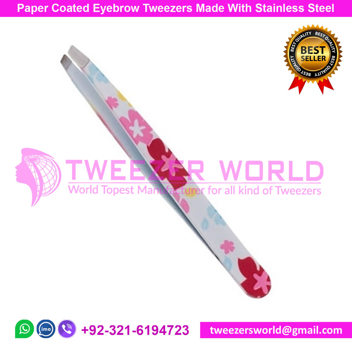 Paper Coated White Flower Eyebrow Tweezers With SS Slanted tip