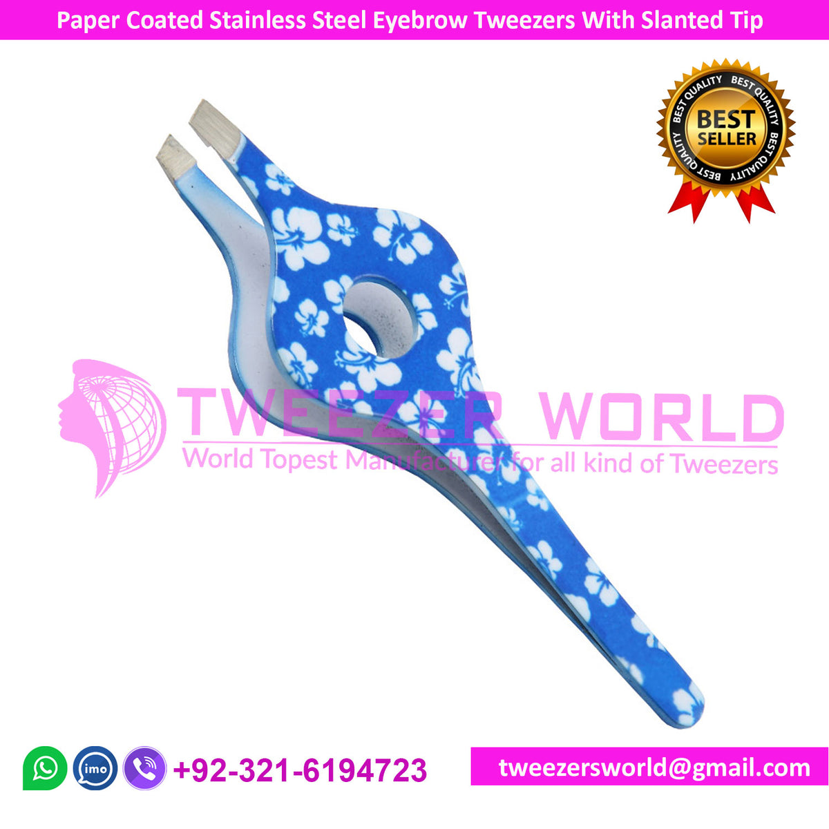 Paper Coated Stainless Steel Eyebrow Tweezers With Slanted Tip