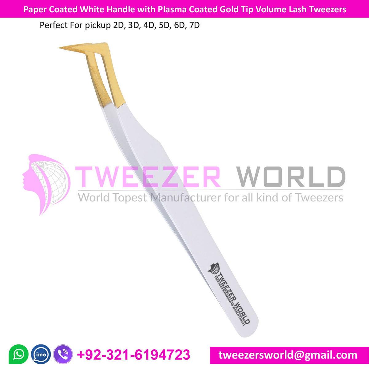 Paper White Handle with Plasma Coated Gold Tip Volume Lash Tweezer