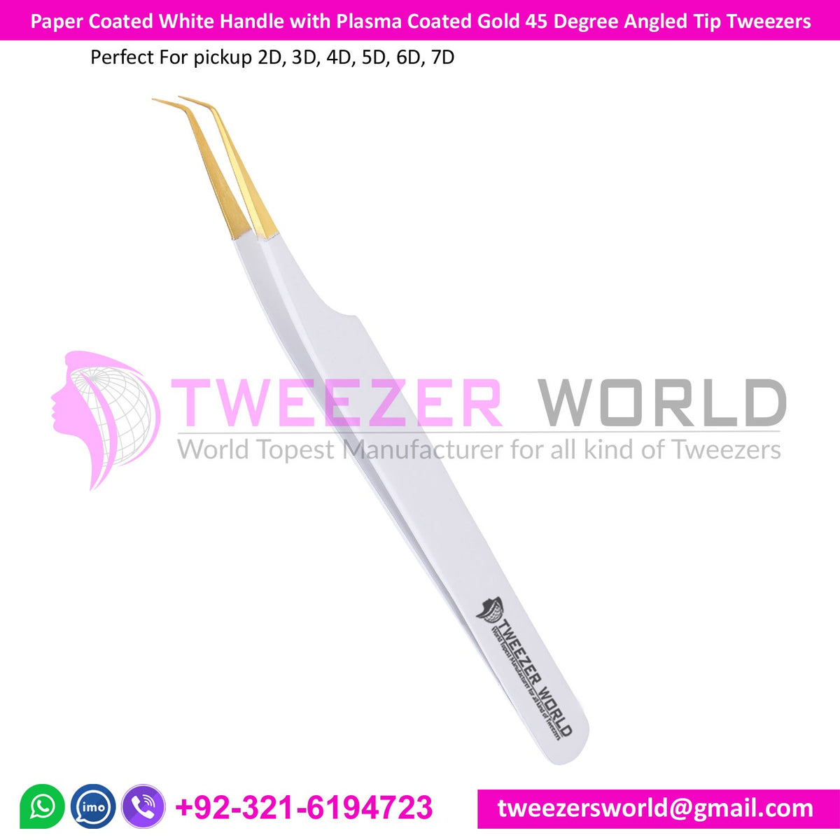 Paper Coated White Handle with Gold 45 Degree Angled Tip Tweezer