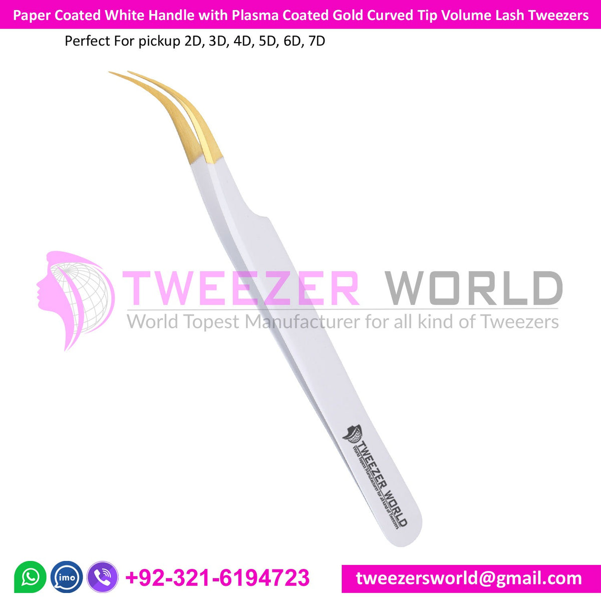 White Handle with Gold Curved Tip Volume Lash Tweezers