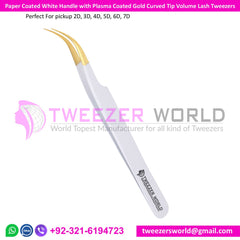 White Handle with Gold Curved Tip Volume Lash Tweezers