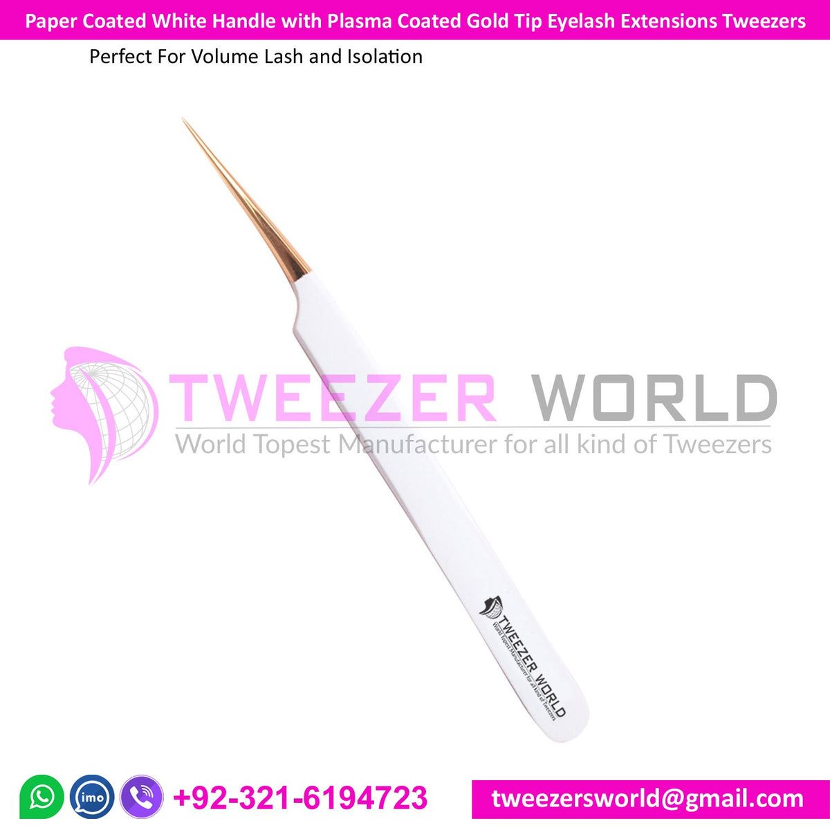 Paper Coated White Handle with Plasma Coated Gold Straight Tip Tweezers