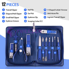 Professional Pedicure Kit Nail Tools 12 in 1 with Luxurious Travel Case