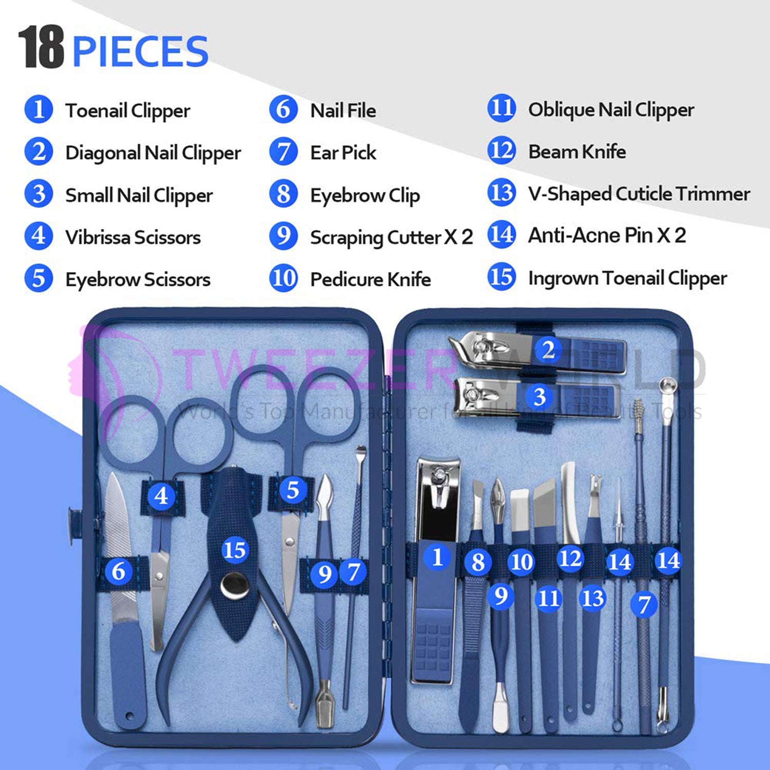 Professional 18 Piece Manicure Set for Women And Men Portable Travel Kit