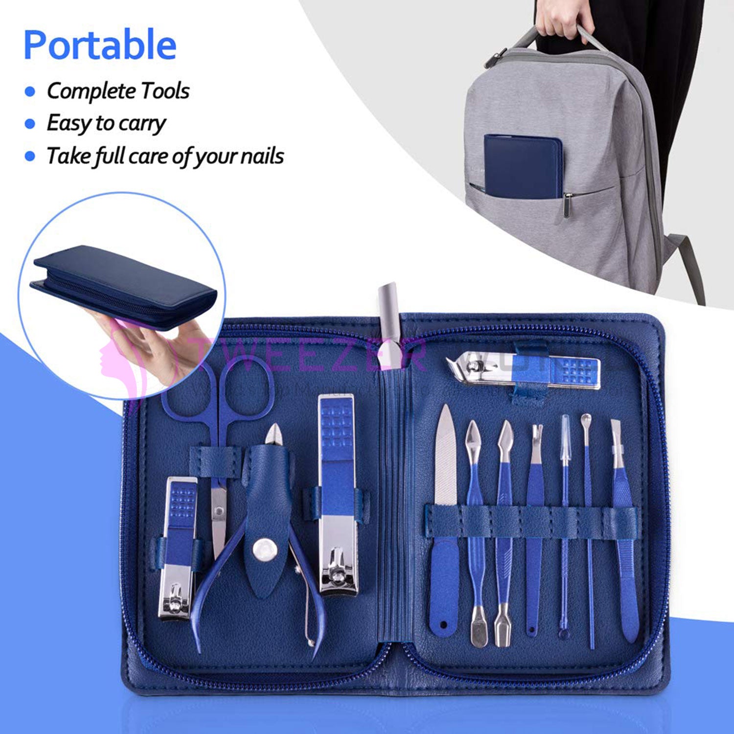 Professional Pedicure Kit Nail Tools 12 in 1 with Luxurious Travel Case