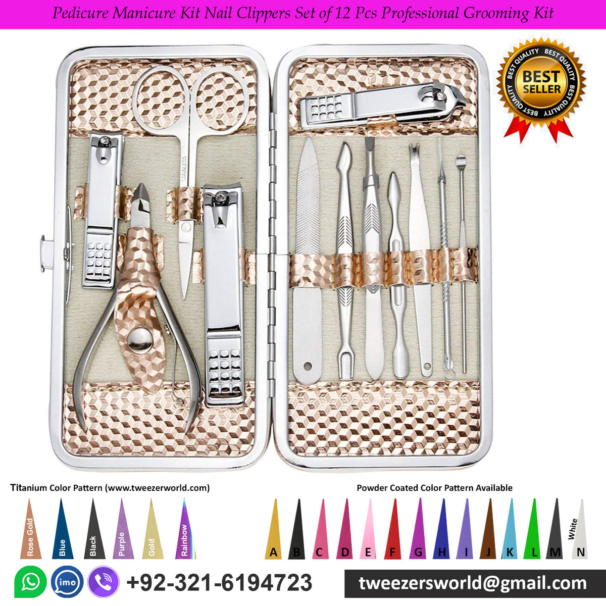 Pedicure Manicure Kit Nail Clippers Set of 12Pcs Professional Grooming Kit