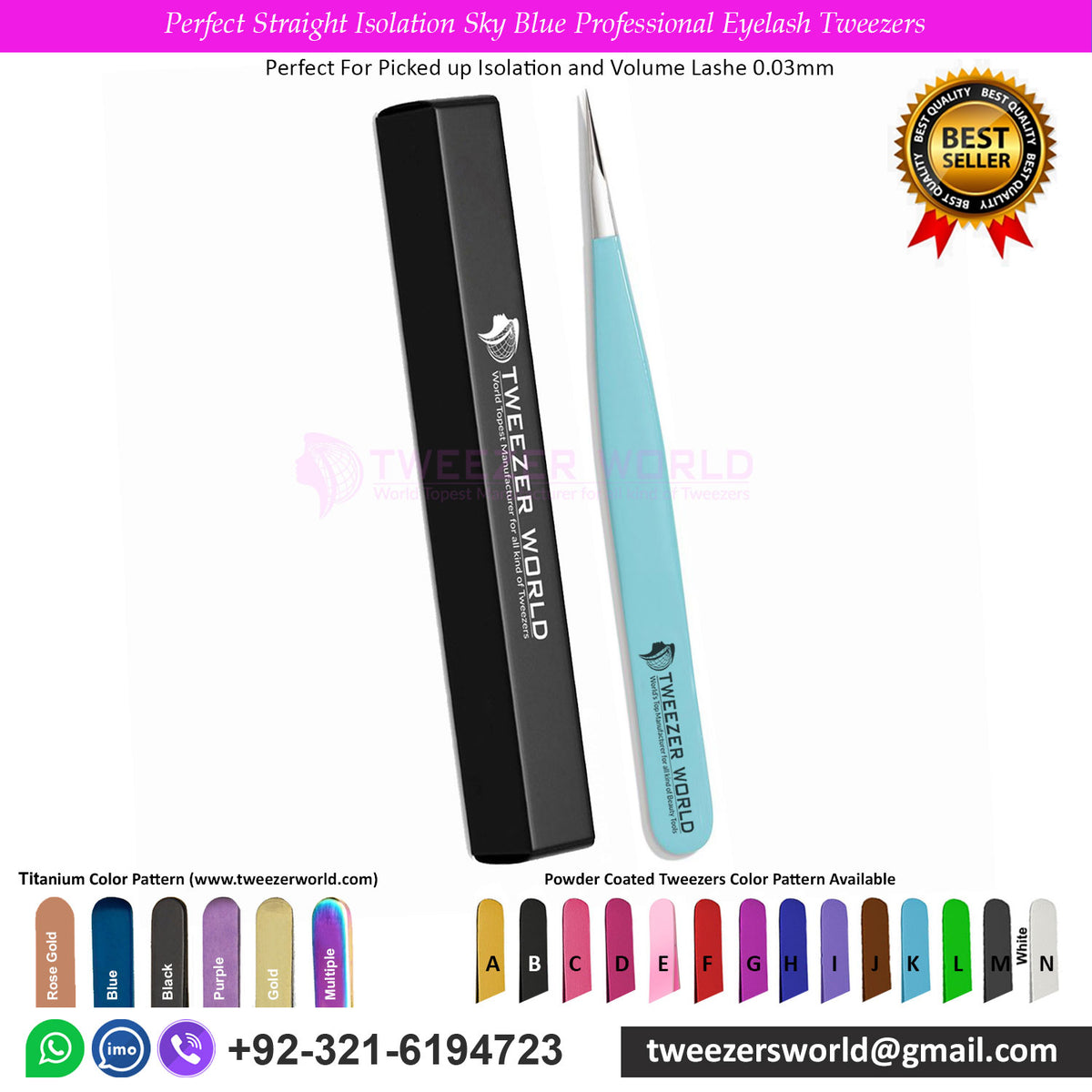 Perfect Straight Isolation Sky Blue Professional Eyelash Tweezers