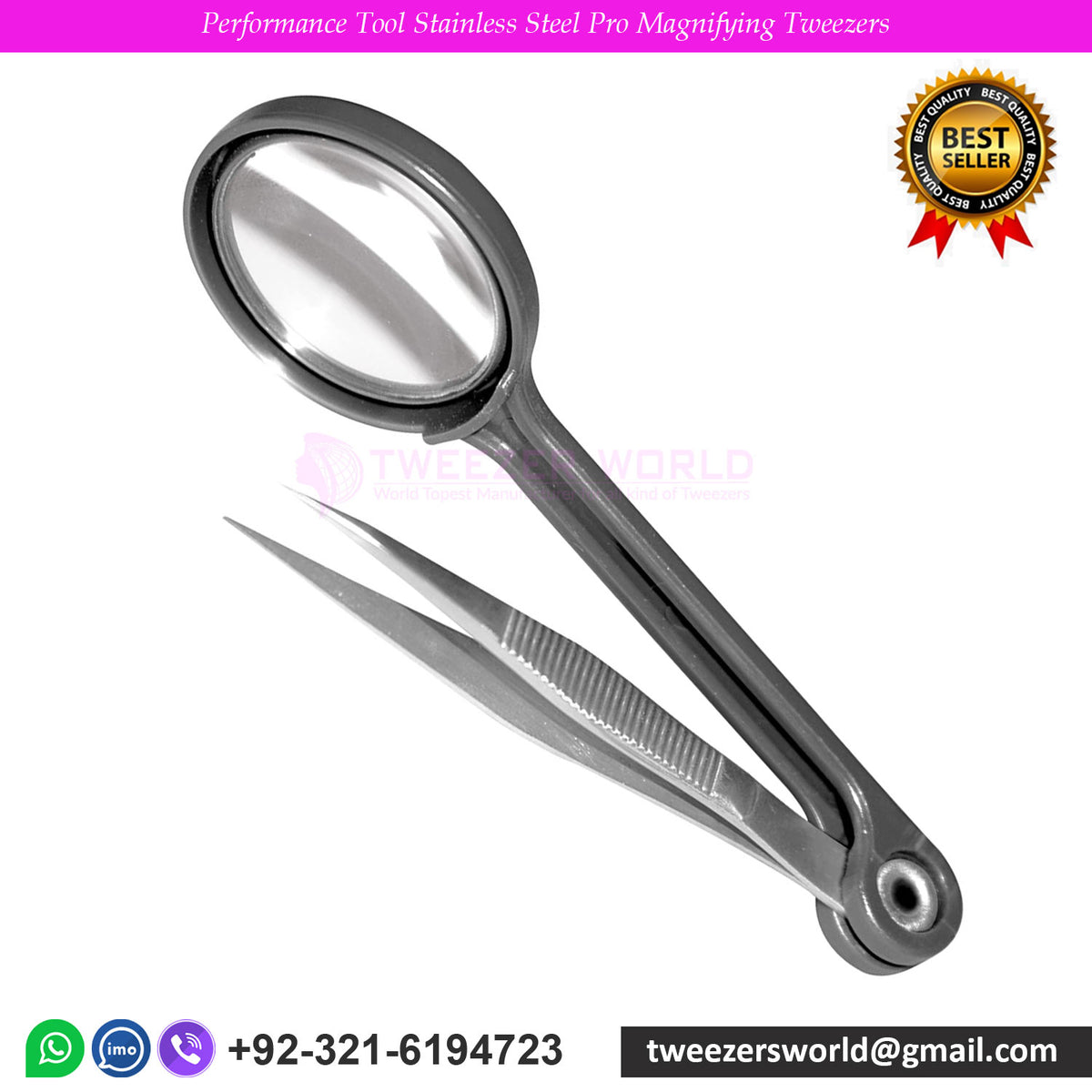 Performance Tool Stainless Steel Pro Magnifying Tweezers