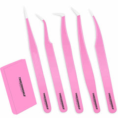 5pcs Pro Pink Eyelash Extension Volume Lash Tweezer Set