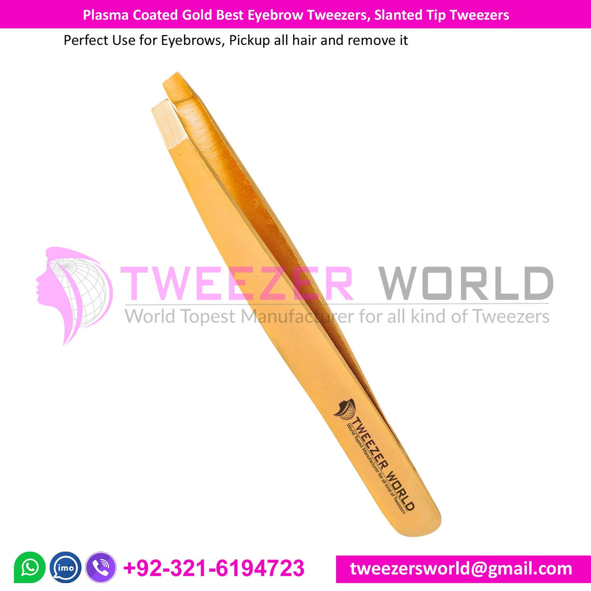 Plasma Coated Gold Best Eyebrow Tweezers, Slanted Tip Tweezers