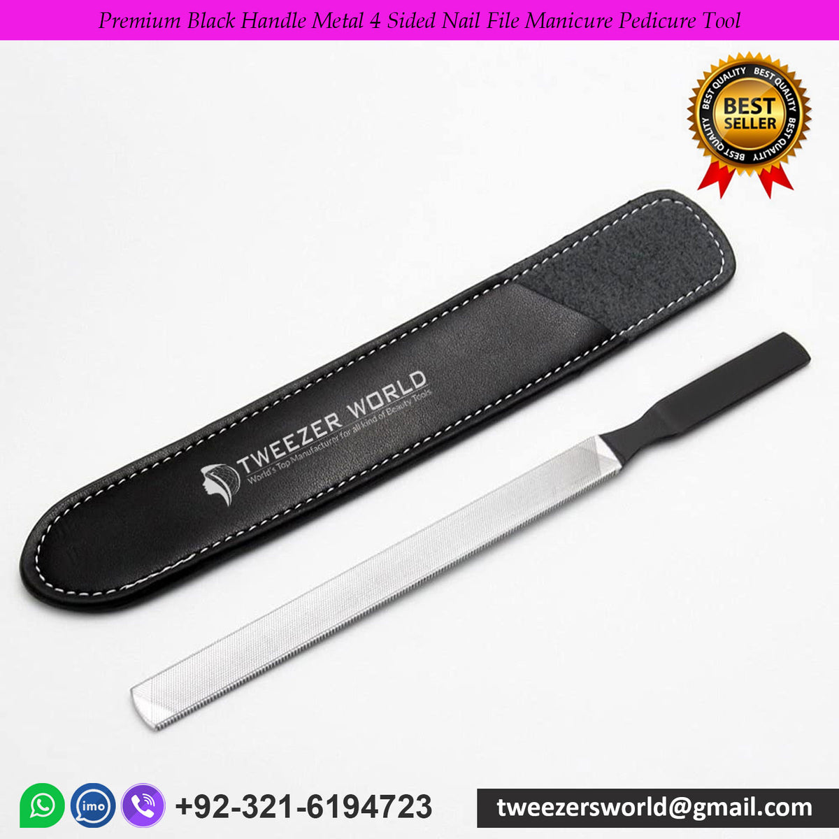 Premium Black Handle Metal 4 Sided Nail File Manicure Pedicure Tool