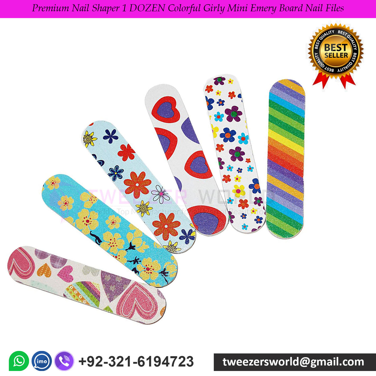 Premium Nail Shaper 1 DOZEN Colorful Girly Mini Emery Board Nail Files