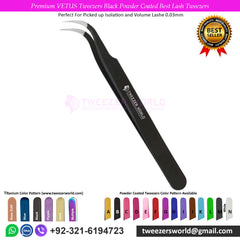 Premium VETUS Tweezers Black Powder Coated Best Lash Tweezers