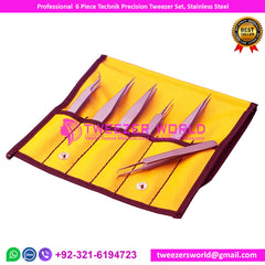 Professional  6 Piece Precision Tweezers Set, Stainless Steel