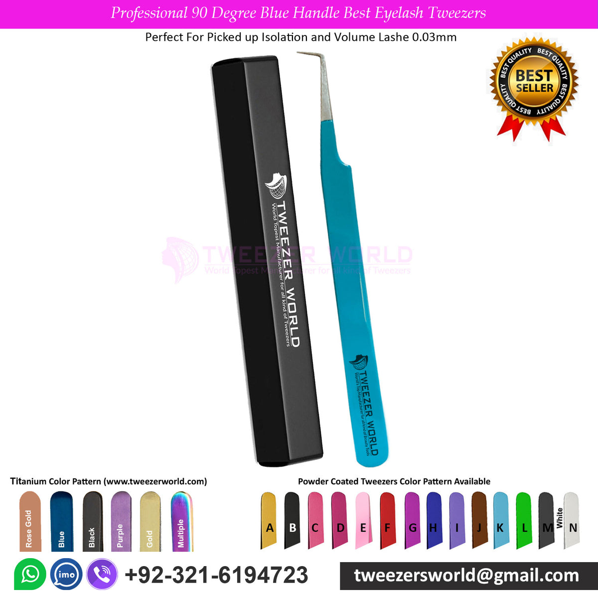 Professional 90 Degree Blue Handle Best Eyelash Tweezers