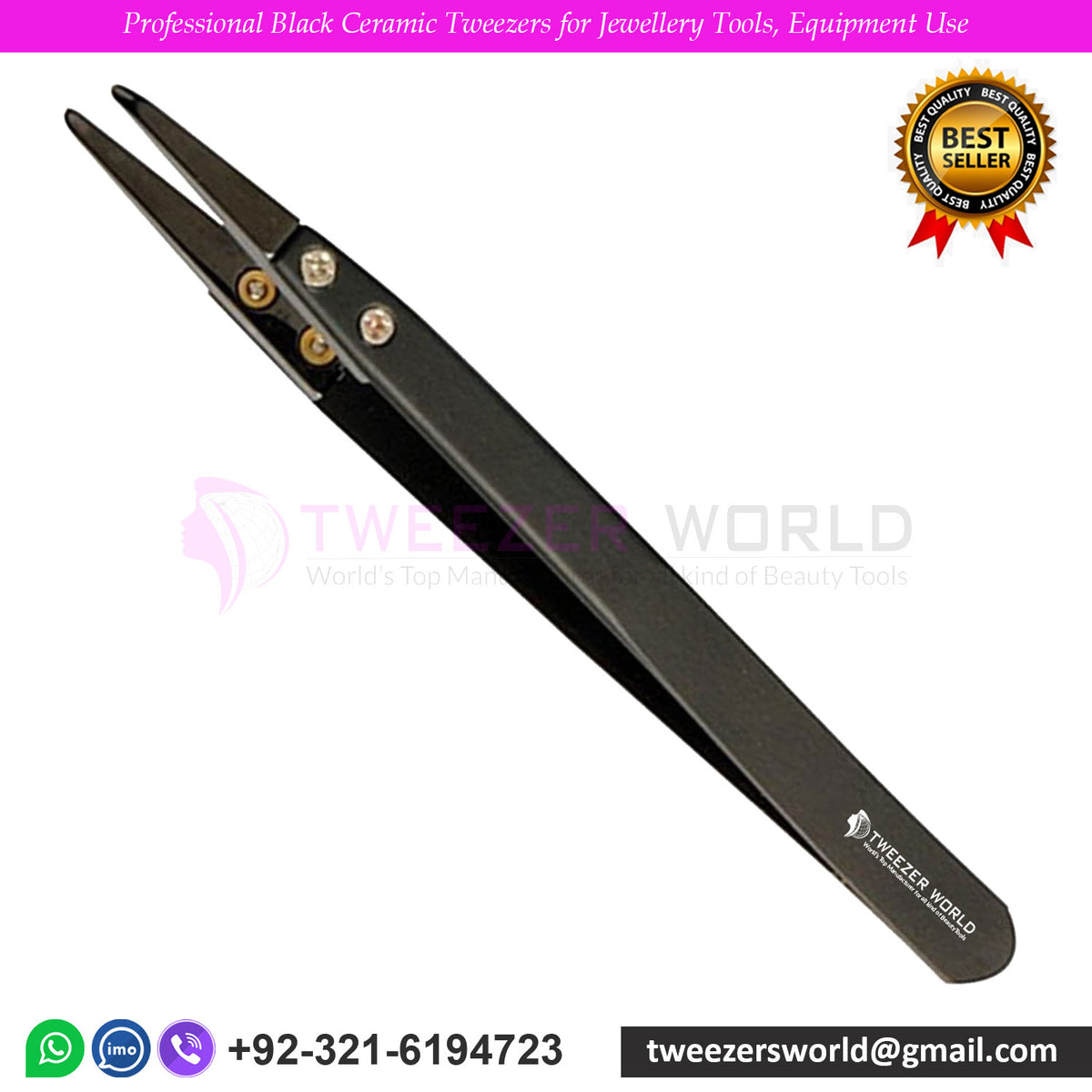 Professional Black Ceramic Tweezers for Jewellery Tools, Equipment Use