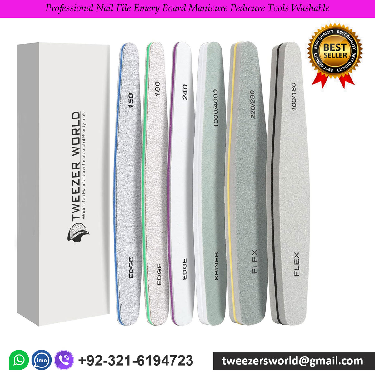 Professional Nail File Emery Board Manicure Pedicure Tools Washable