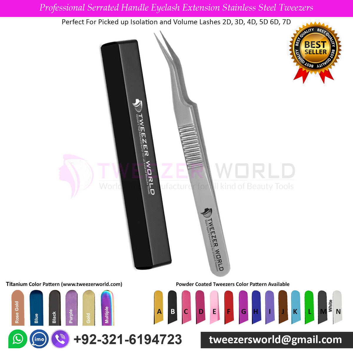 Professional Serrated Handle Eyelash Extension Stainless Steel Tweezers