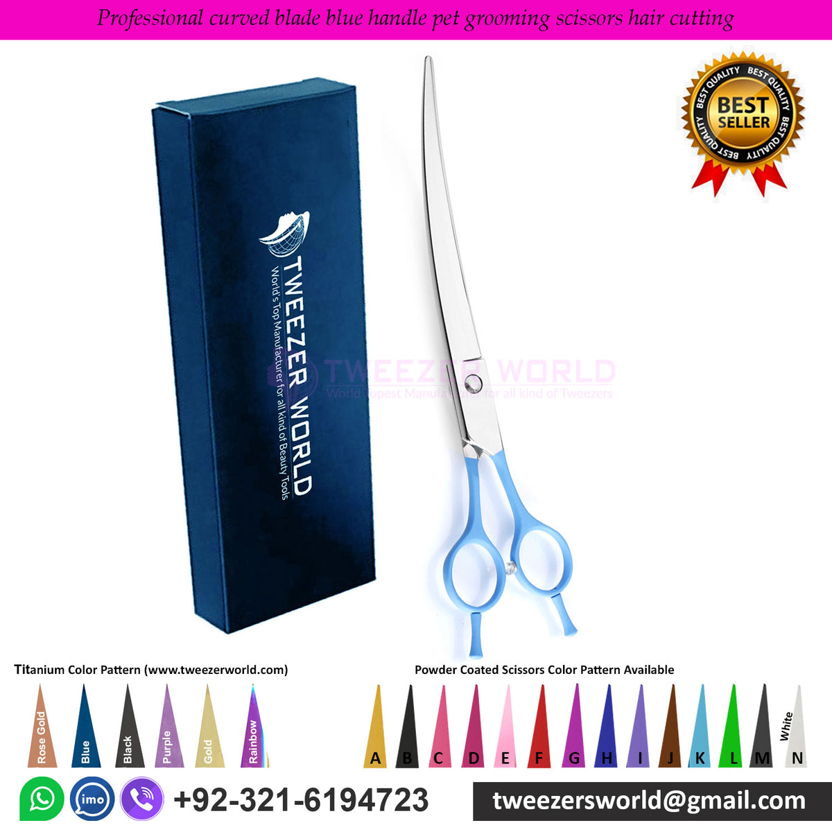 Professional curved blade blue handle pet grooming scissors hair cutting