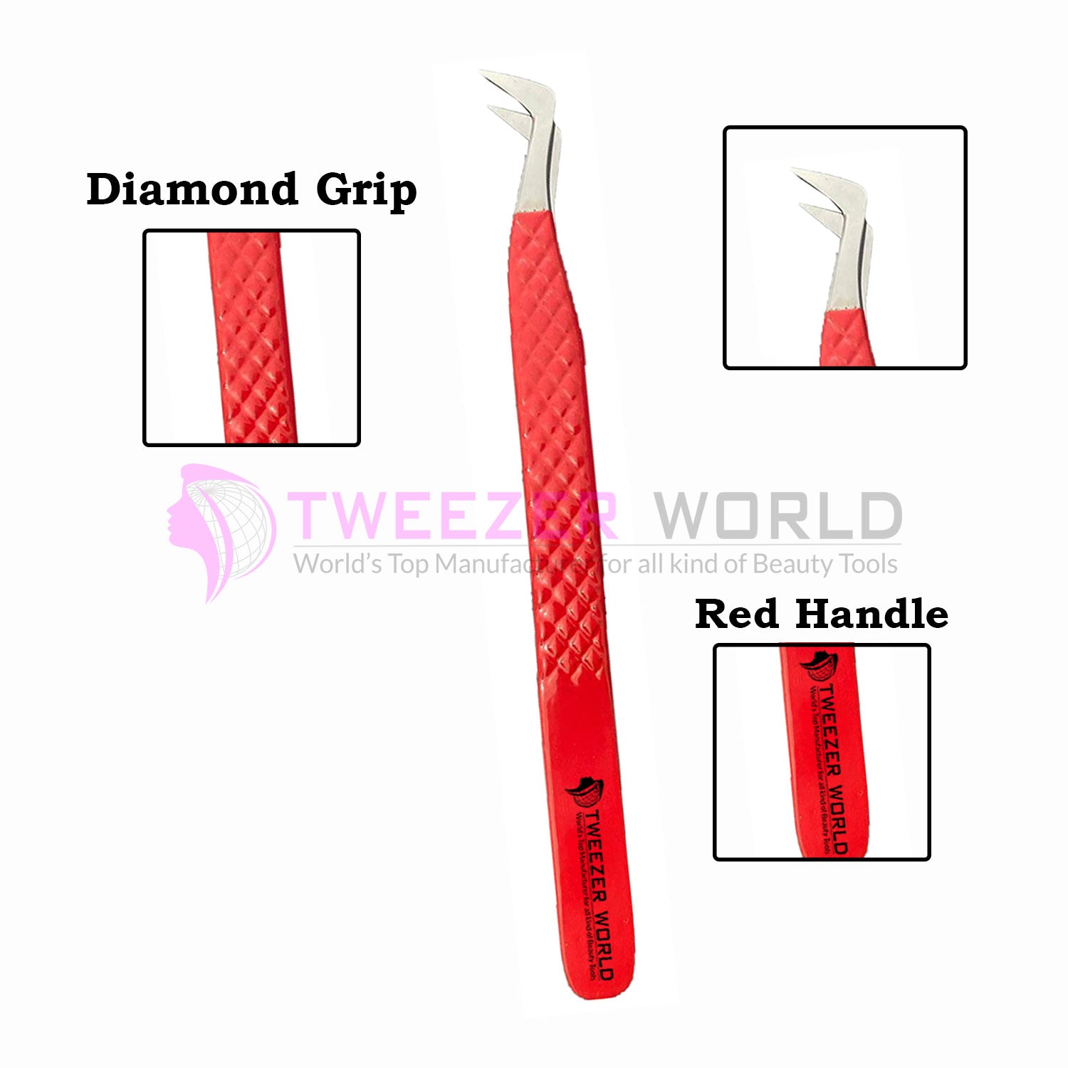 Red Beauty Diamond Grip Premium Quality Volume Eyelash Tweezers