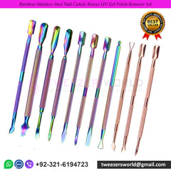 Rainbow Stainless Steel Nail Cuticle Knives UV Gel Polish Remover Set