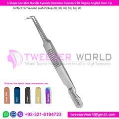 S-Shape Serrated Handle Tweezers 90 Degree Angled 7mm Tip