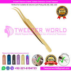 SS Gold Titanium Coated Eyelash Extension Curved Tweezers