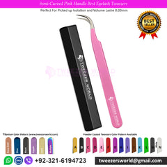 Semi-Curved Pink Handle Stainless Steel Eyelash Tweezers for Lash Extensions