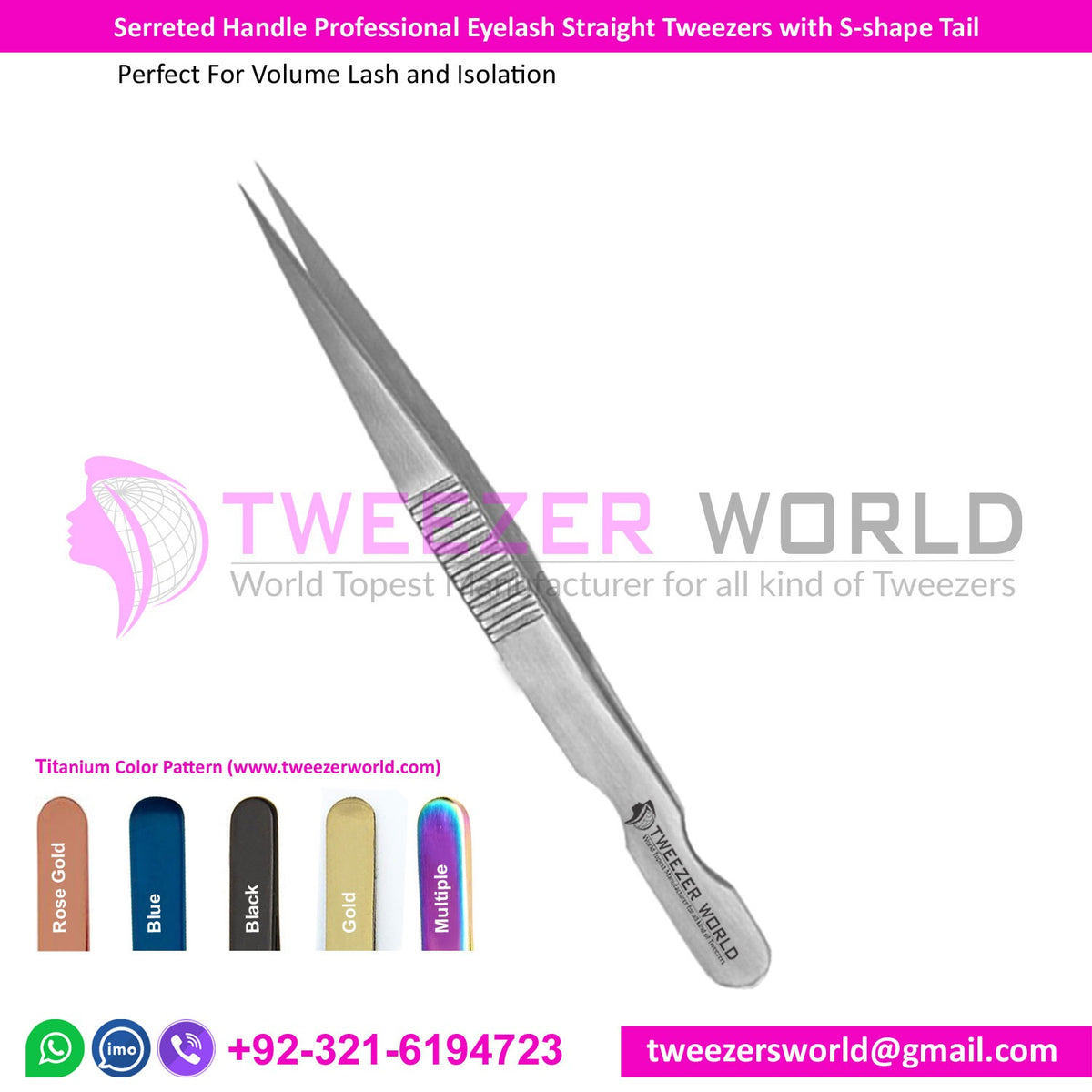 Serrated Handle Professional Eyelash Straight Tweezers S-shape Tail - TWEEZER WORLD