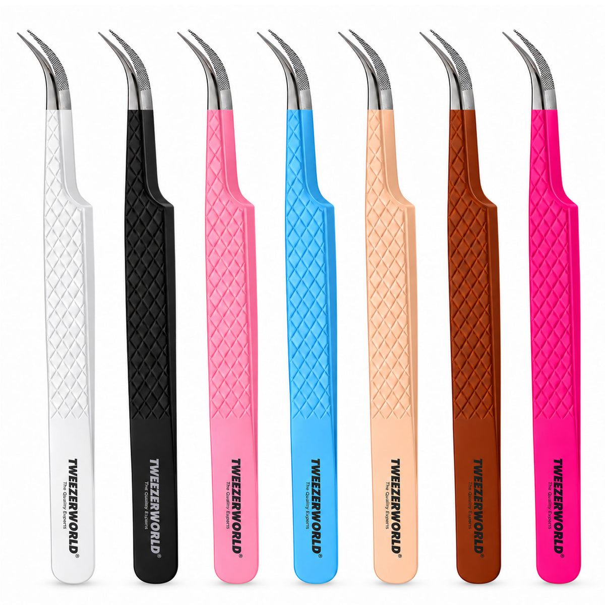 Curved Lash Tweezers Color Handle and Silver Tip  | TWEEZER WORLD®