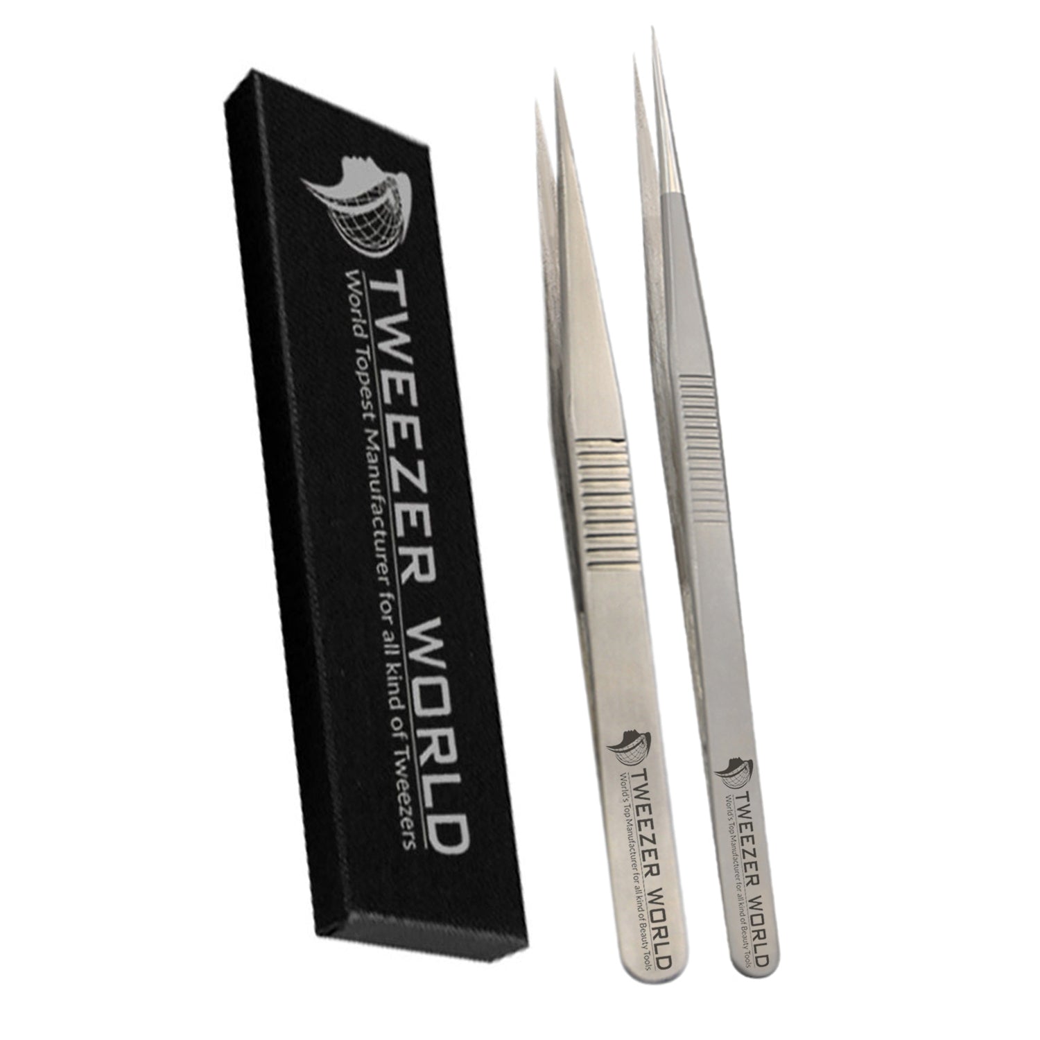 2pcs Dumount Straight Isolation Silver Eyelash Extension Tweezers Set