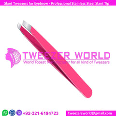 Slant Tweezers for Eyebrow - Professional Stainless Steel Slant Tip