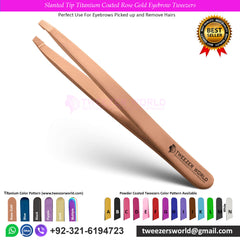 Slanted Tip Titanium Coated Rose Gold Eyebrow Tweezers