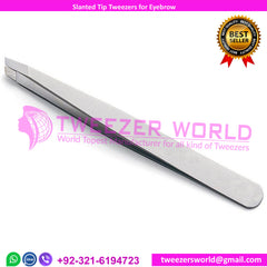 Slanted Tip Tweezer for eyebrow Silver color