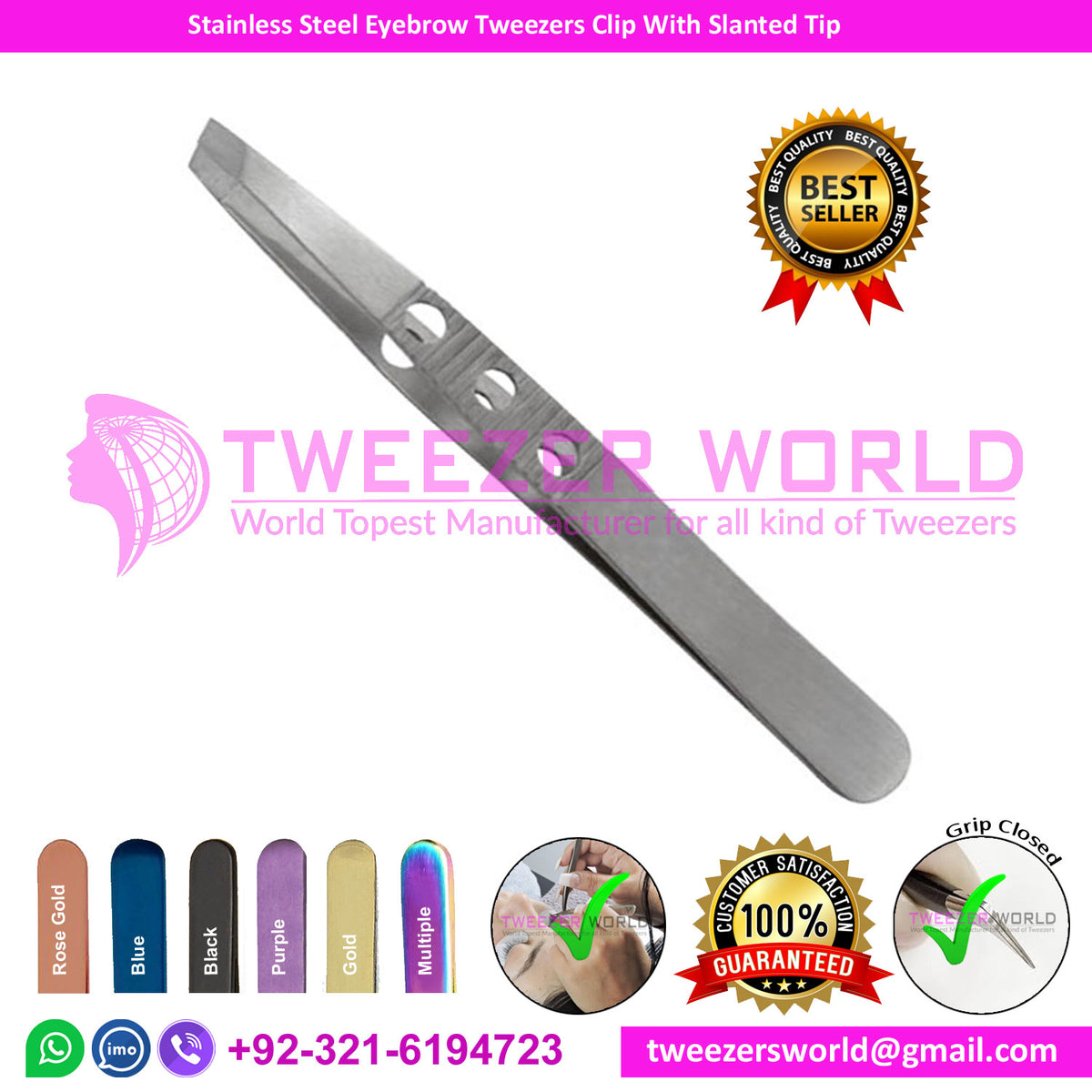 Stainless Steel Eyebrow Tweezers Clip With Slanted Tip 3 whole