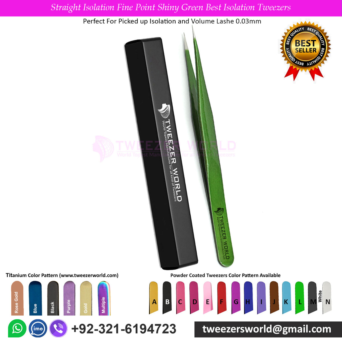 Straight Isolation Fine Point Shiny Green Best Isolation Tweezers