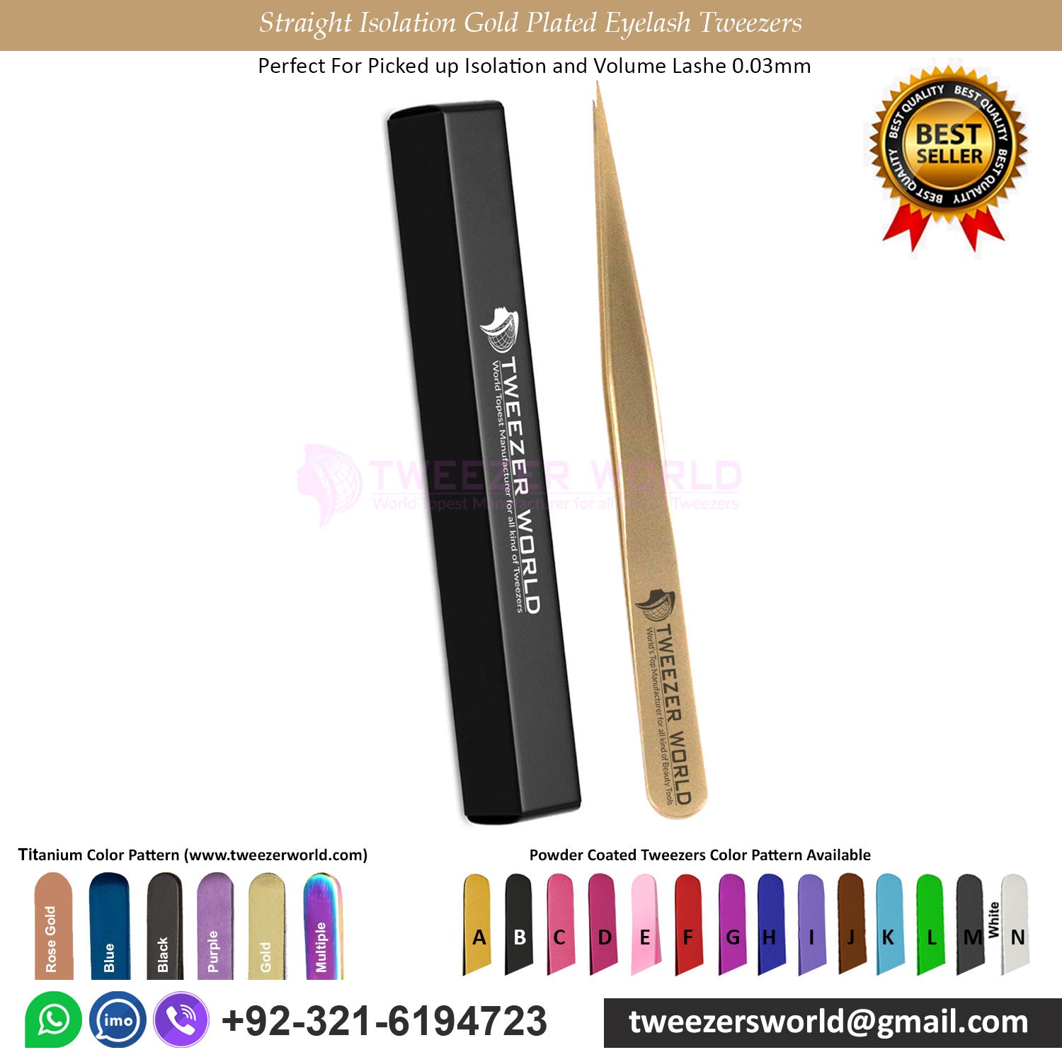 2pcs Straight Isolation Gold Plated Eyelash Tweezers Set